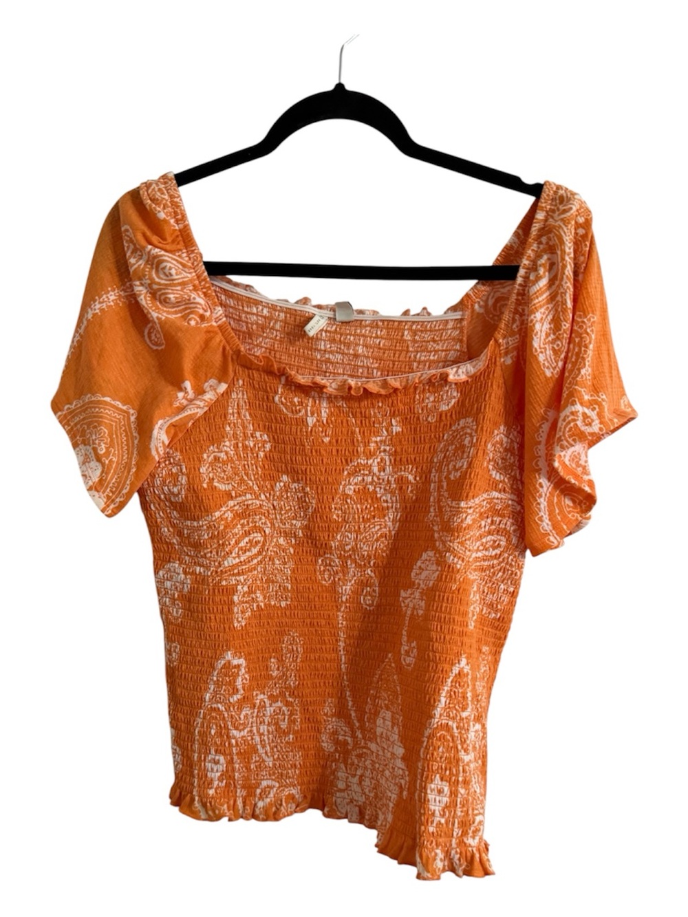 Cato Orange Smocked Paisley Top Women’s 14/16W Boho Stretch Blouse